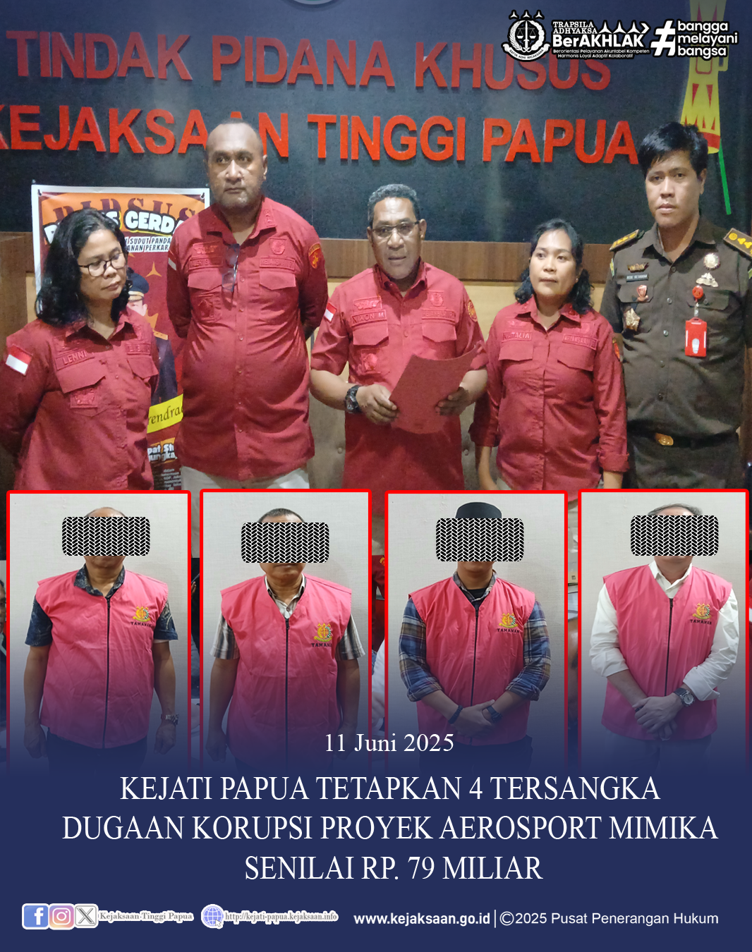 KEJATI PAPUA TETAPKAN 4 TERSANGKA DUGAAN KORUPSI PROYEK AEROSPORT MIMIKA SENILAI RP. 79 MILIAR