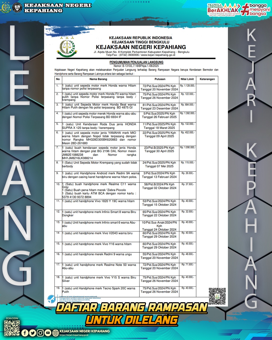 BARANG RAMPASAN UNTUK DILELANG