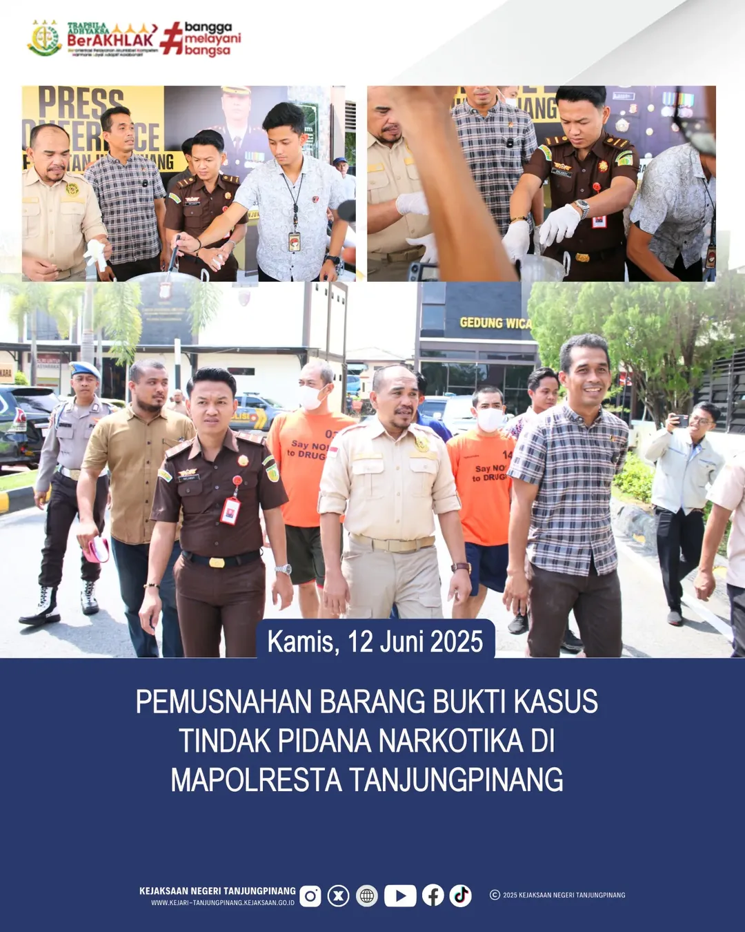 Pemusnahan Barang Bukti Kasus Tindak Pidana Narkotika di Mapolresta Tanjungpinang