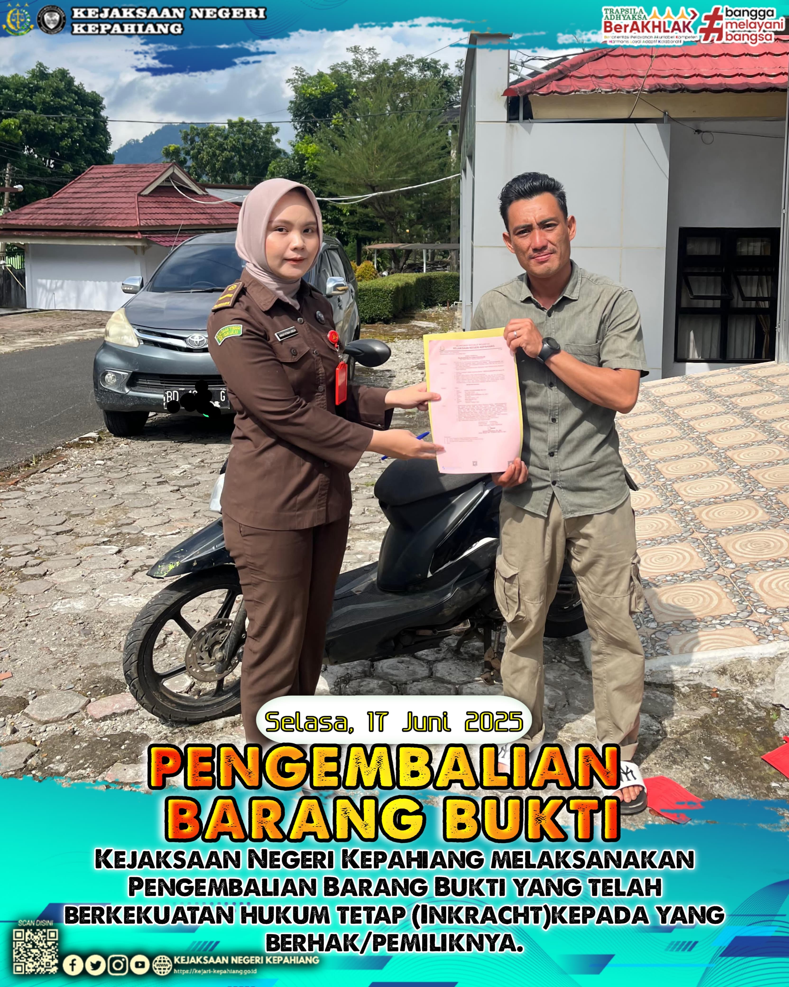 KEJAKSAAN NEGERI KEPAHIANG MELAKSANAKAN PENGEMBALIAN BARANG BUKTI
