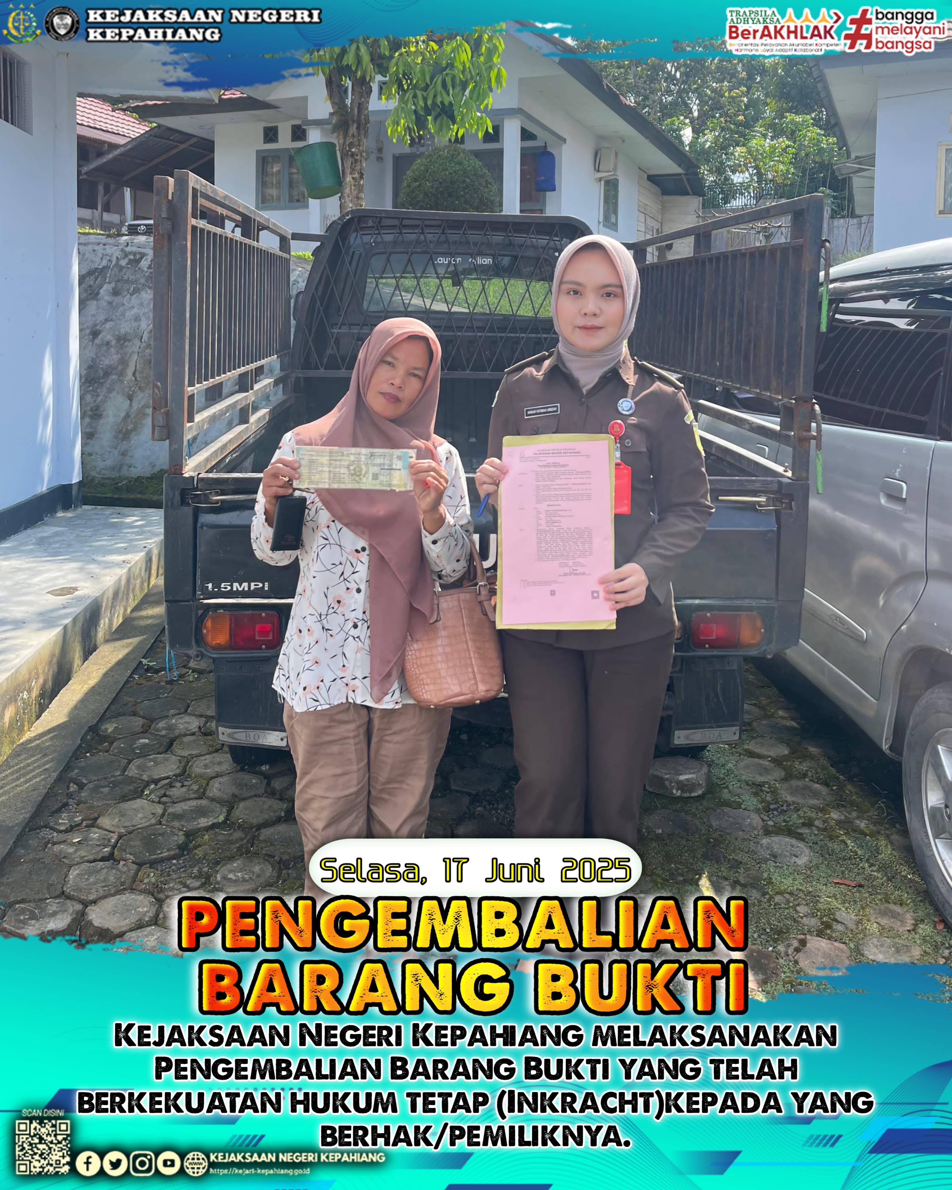 KEJAKSAAN NEGERI KEPAHIANG MELAKSANAKAN PENGEMBALIAN BARANG BUKTI