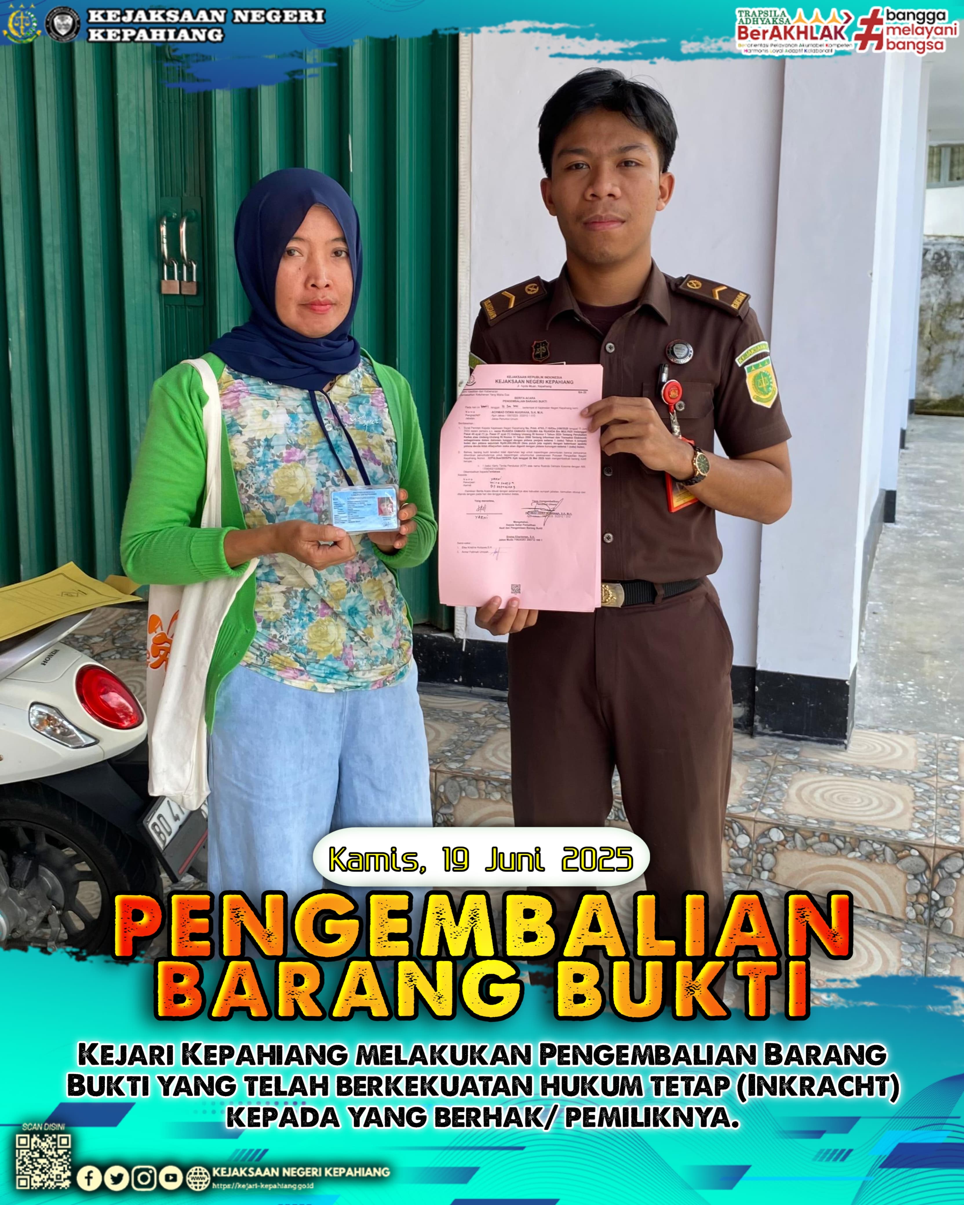 KEJAKSAAN NEGERI KEPAHIANG MELAKSANAKAN PENGEMBALIAN BARANG BUKTI