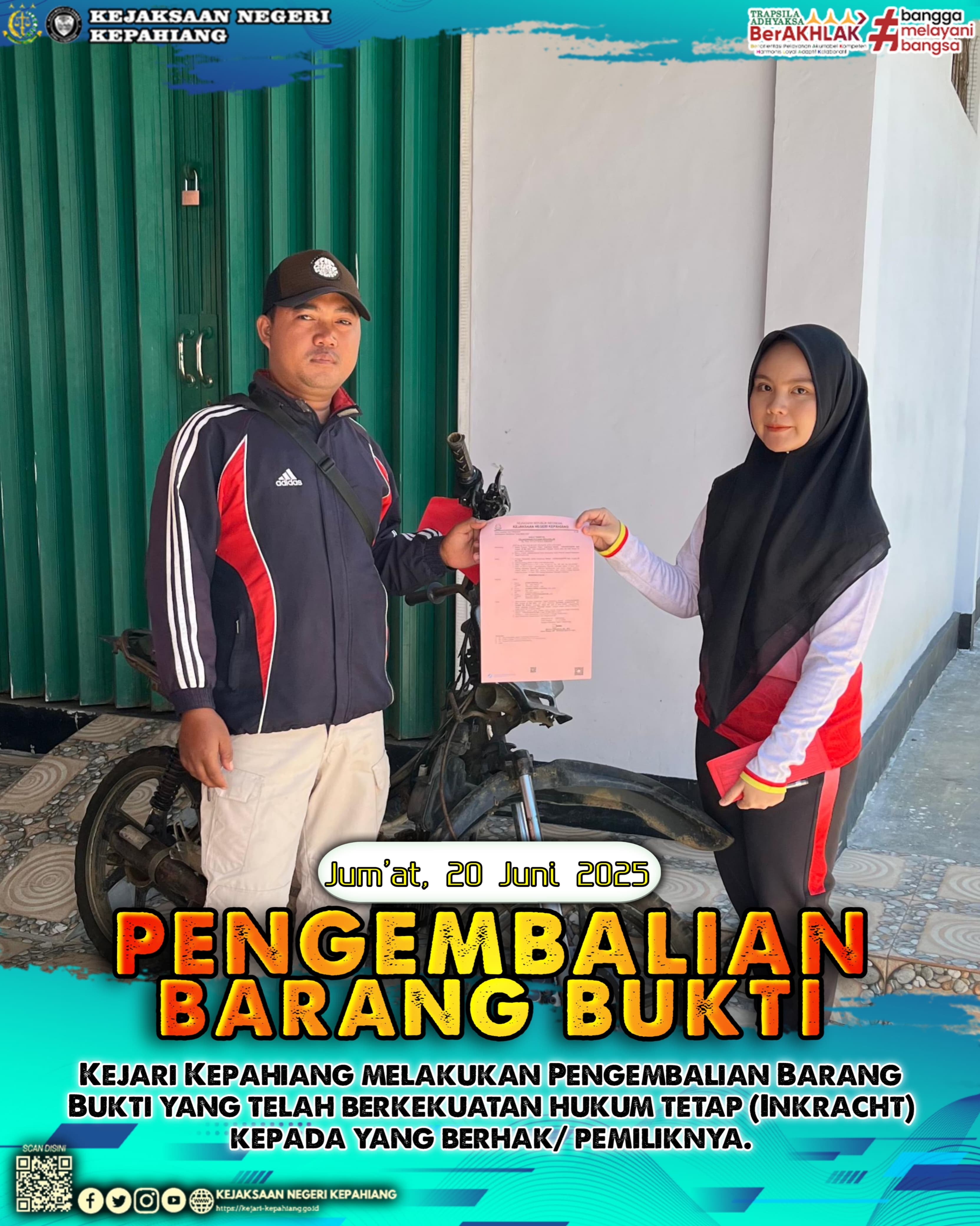 KEJAKSAAN NEGERI KEPAHIANG MELAKSANAKAN PENGEMBALIAN BARANG BUKTI