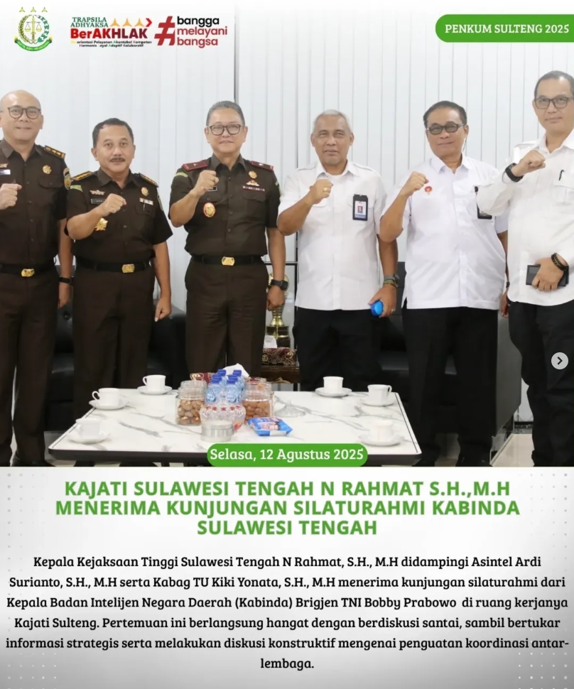 KAJATI SULAWESI TENGAH N RAHMAT SH.MH MENERIMA KUNJUNGAN SILATURAHMI KABINDA SULAWESI TENGAH