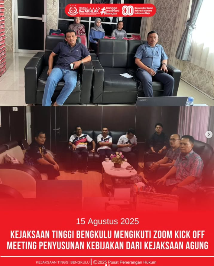 Kejati Bengkulu mengikuti kegiatan Zoom Meeting Kick Off Meeting Penyusunan Kebijakan Penguatan Fungsi Penuntut Umum Sebagai Pengendali Perkara dan Penuntut Tunggal