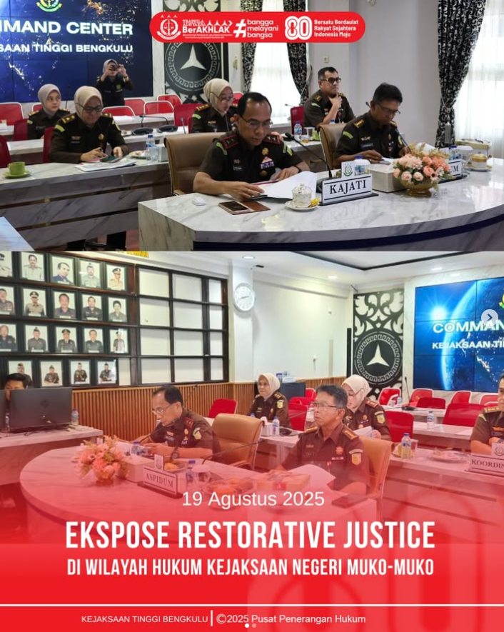 Kejaksaan Tinggi Bengkulu Victor Antonius Saragih Sidabutar, S.H., M.H., beserta jajaran hari ini telah melaksanakan ekspose keadilan restoratif kepada Jaksa Agung Muda Pidana Umum JAMPIDUM)
