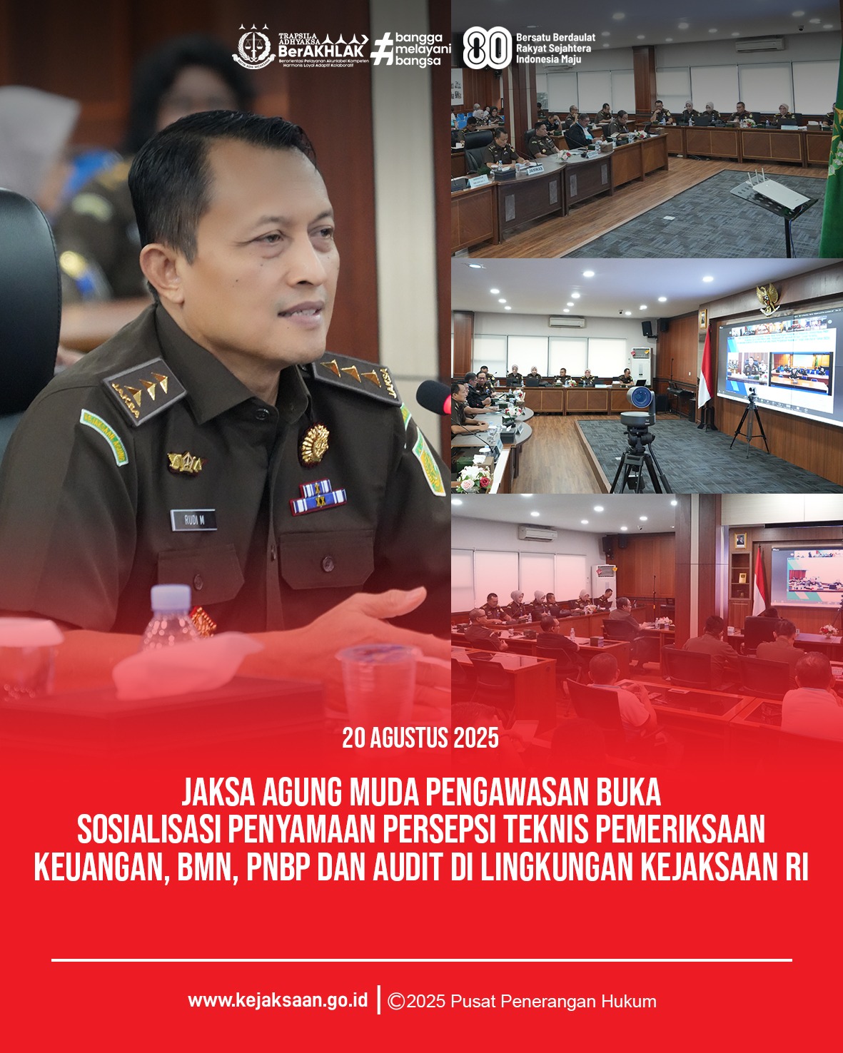Jaksa Agung Muda Pengawasan Buka  Sosialisasi Penyamaan Persepsi Teknis Pemeriksaan Keuangan,  BMN, PNBP dan Audit di Lingkungan Kejaksaan RI