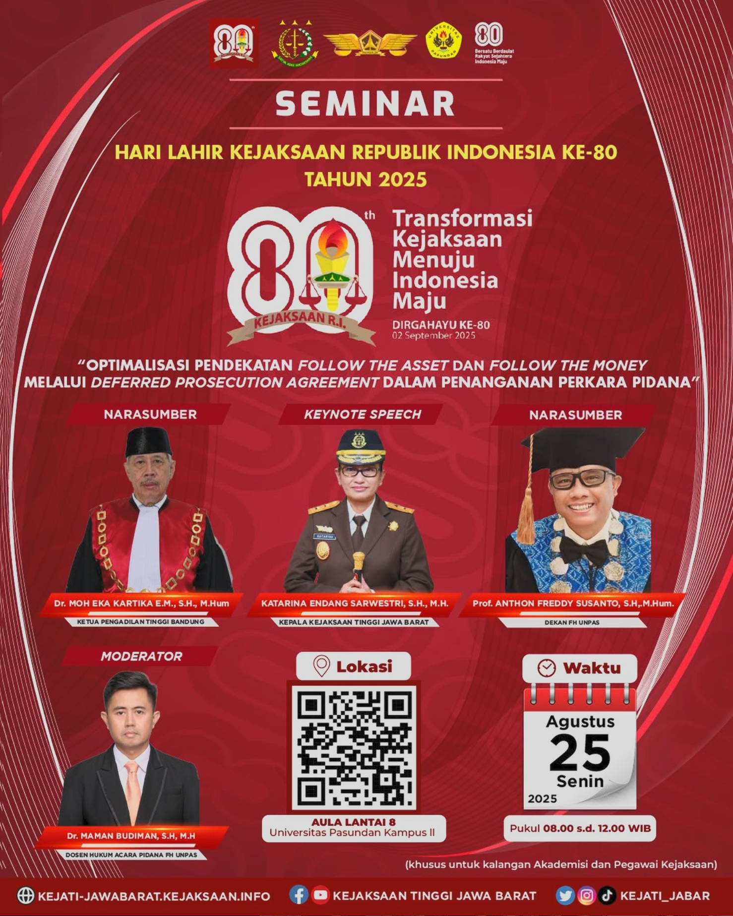Seminar Hari Lahir Kejaksaan Lahir Kejaksaan Republik Indonesia ke-80 Tahun 2025 Optimalisasi Pendekatan Follow the Asset dan Follow the Money melalui Defferred Prosecution Agreement Dalam Penanganan Perkara Pidana