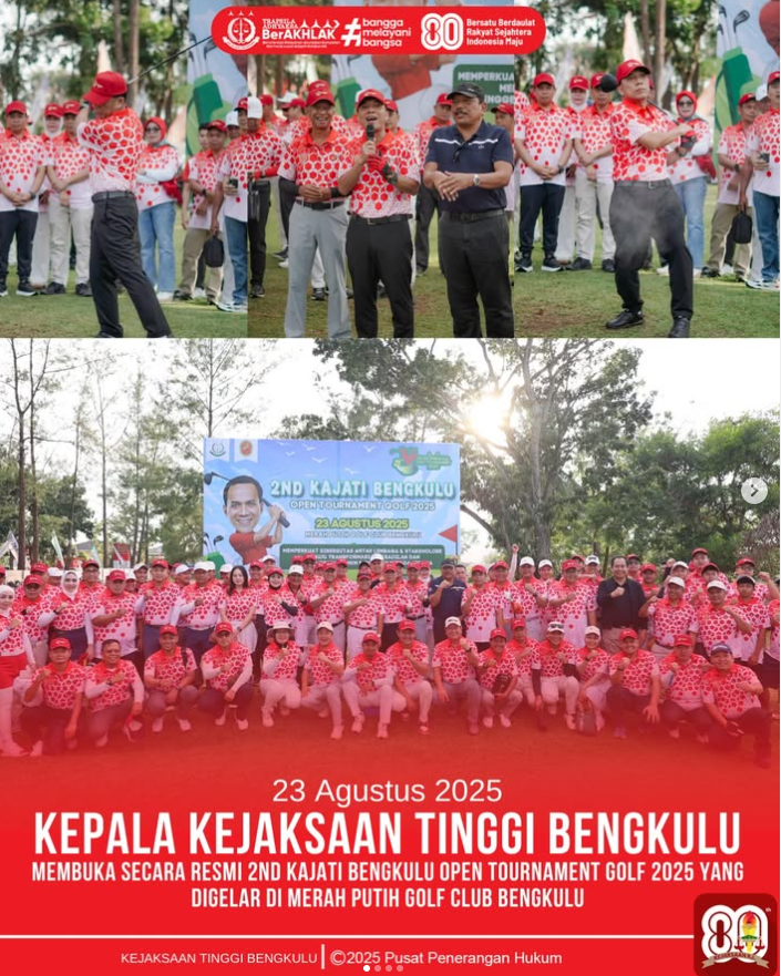Kepala Kejaksaan Tinggi Bengkulu, Victor Antonius Saragih Sidabutar, S.H., M.H., secara resmi membuka 2nd Kajati Bengkulu Open Tournament Golf 2025 di Lapangan Golf Merah Putih Bengkulu