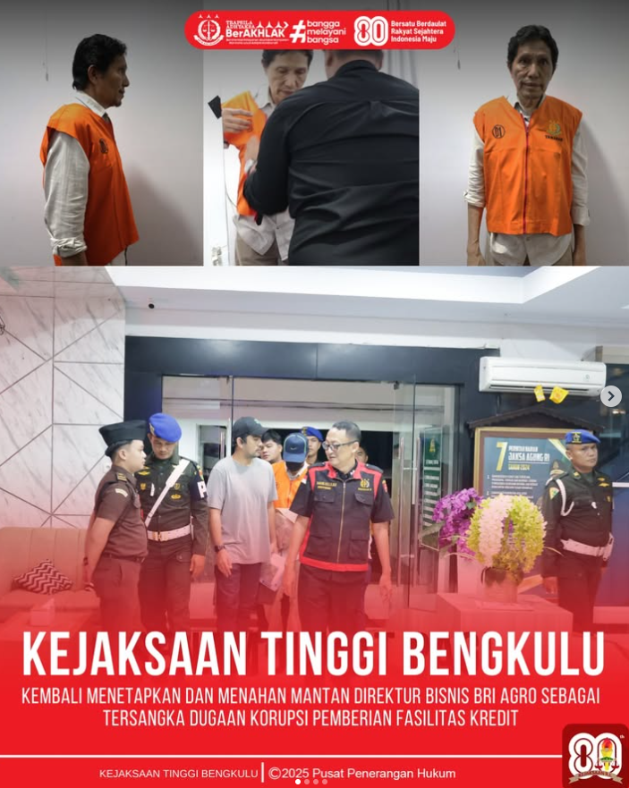 Kejati bengkulu Tetapkan Mantan Direktur Bisnis BRI Agro Sebagai Tersangka Dugaan Korupsi Pemberian Fasilitas Kredit