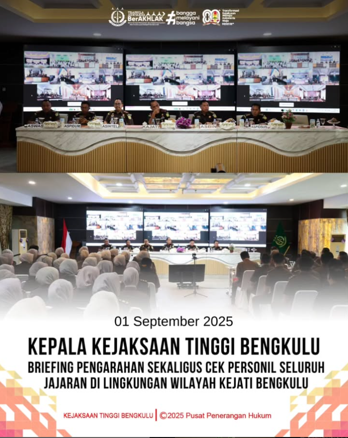 Kepala Kejaksaan Tinggi Bengkulu, Victor Antonius Saragih Sidabutar, S.H., M.H., memberikan arahan penting kepada jajaran di lingkungan Kejati Bengkulu terkait dinamika situasi dan kondisi yang saat ini terjadi di tengah masyarakat Indonesia