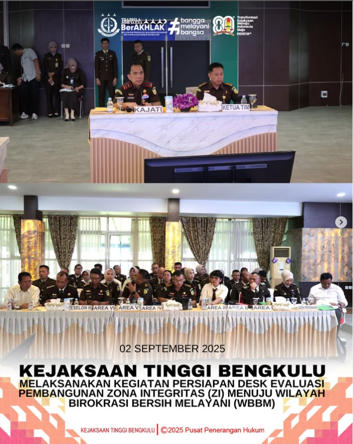 Kejaksaan Tinggi Bengkulu Gelar Persiapan Desk Evaluasi Pembangunan ZI Menuju WBBM.