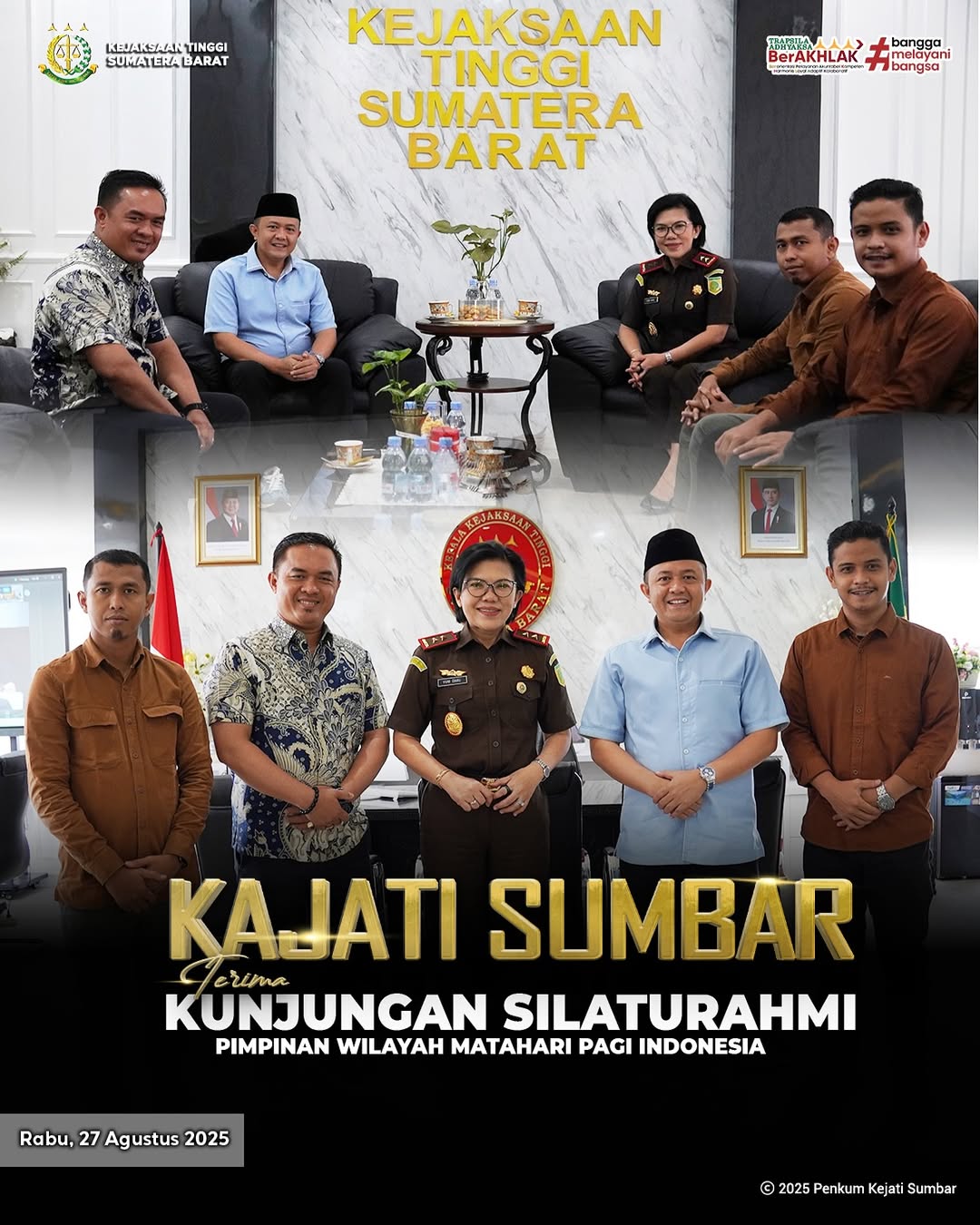 kunjungan silaturahmi Pimpinan Wilayah Matahari Pagi Indonesia PW. MPI) Sumatera Barat, Bapak Muhayatul, S.E., M.Si., bertempat di kantor Kejati Sumbar.
