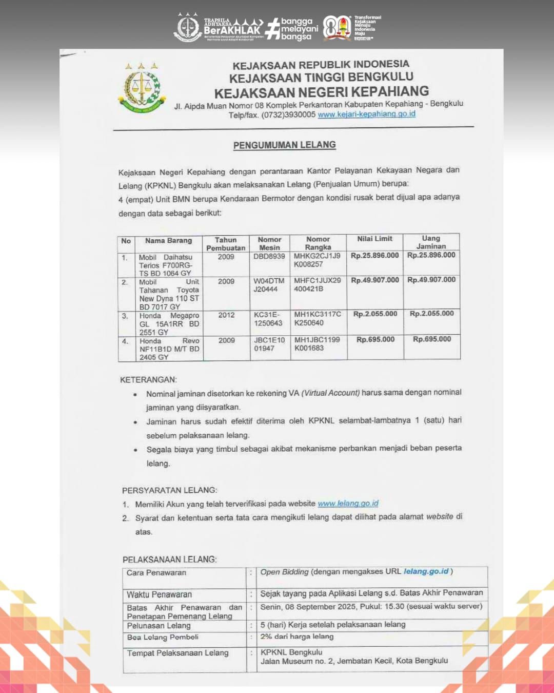 PENGUMUMAN LELANG