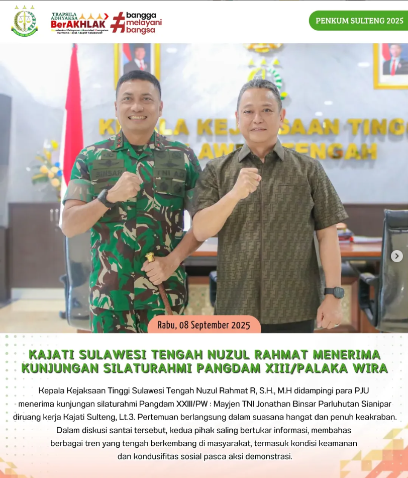 KAJATI SULAWESI TENGAH NUZUL RAHMAT MENERIMA KUNJUNGAN SILATURAHMI PANGDAM XIIIPALAKA WIRA