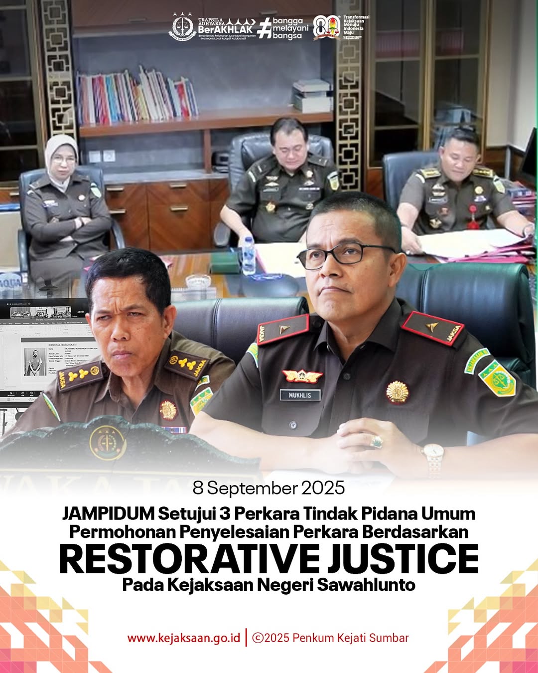 JAMPIDUM Setujui 3 Perkara Tipidum Permohonan Penyelesaian Perkara Berdasarkan Restorative Justice Pada Kejari Sawahlunto