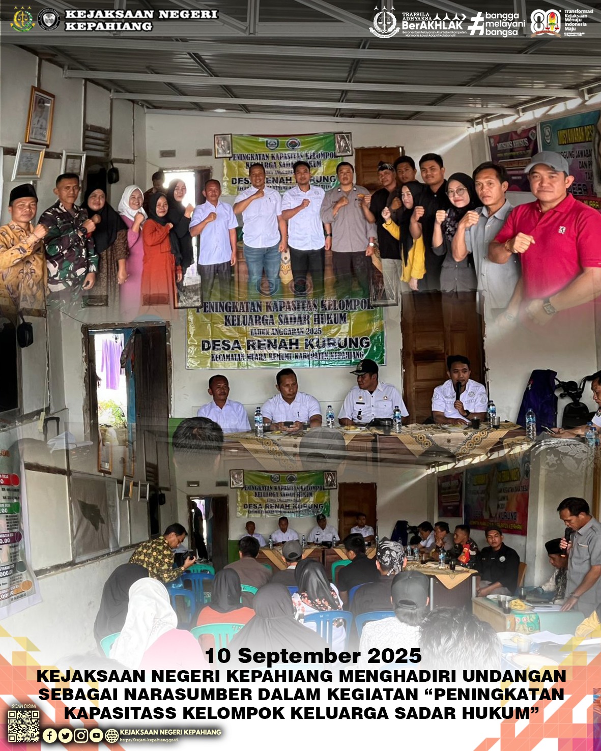KEJAKSAAN NEGERI KEPAHIANG MENJADI NARASUMBER DALAM KEGIATAN “PENINGKATAN KAPASITAS KELOMPOK KELUARGA SADAR HUKUM