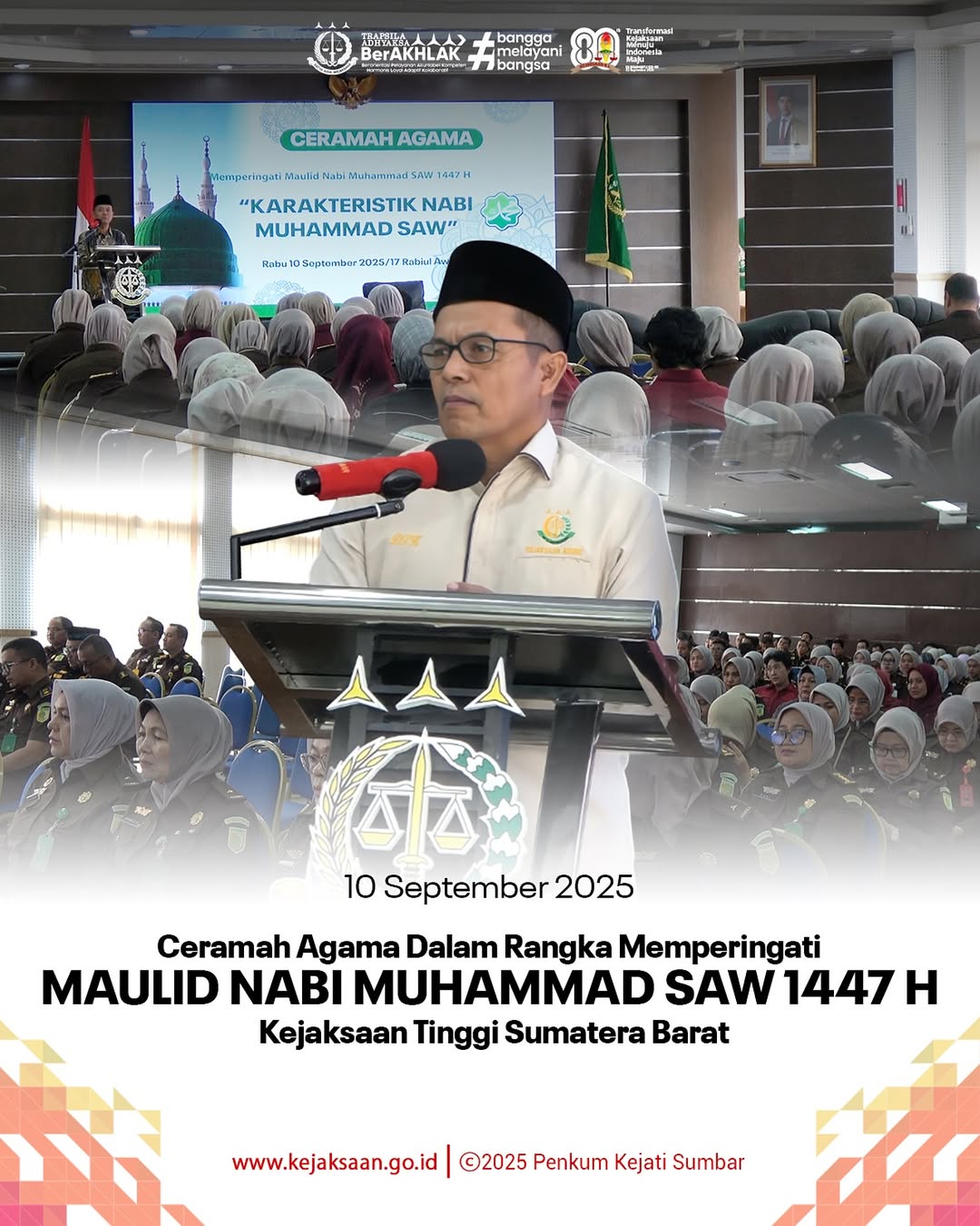 Ceramah Agama Dalam Rangka Memperingati Maulid Nabi Muhammad SAW 1447 H Kejaksaan Tinggi Sumatera Barat
