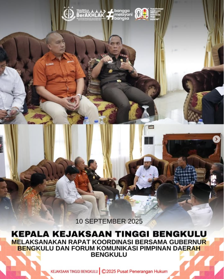 Kepala Kejaksaan Tinggi Bengkulu melaksanakan rapat koordinasi bersama Gubernur Bengkulu dan Forum Komunikasi Pimpinan Daerah Bengkulu