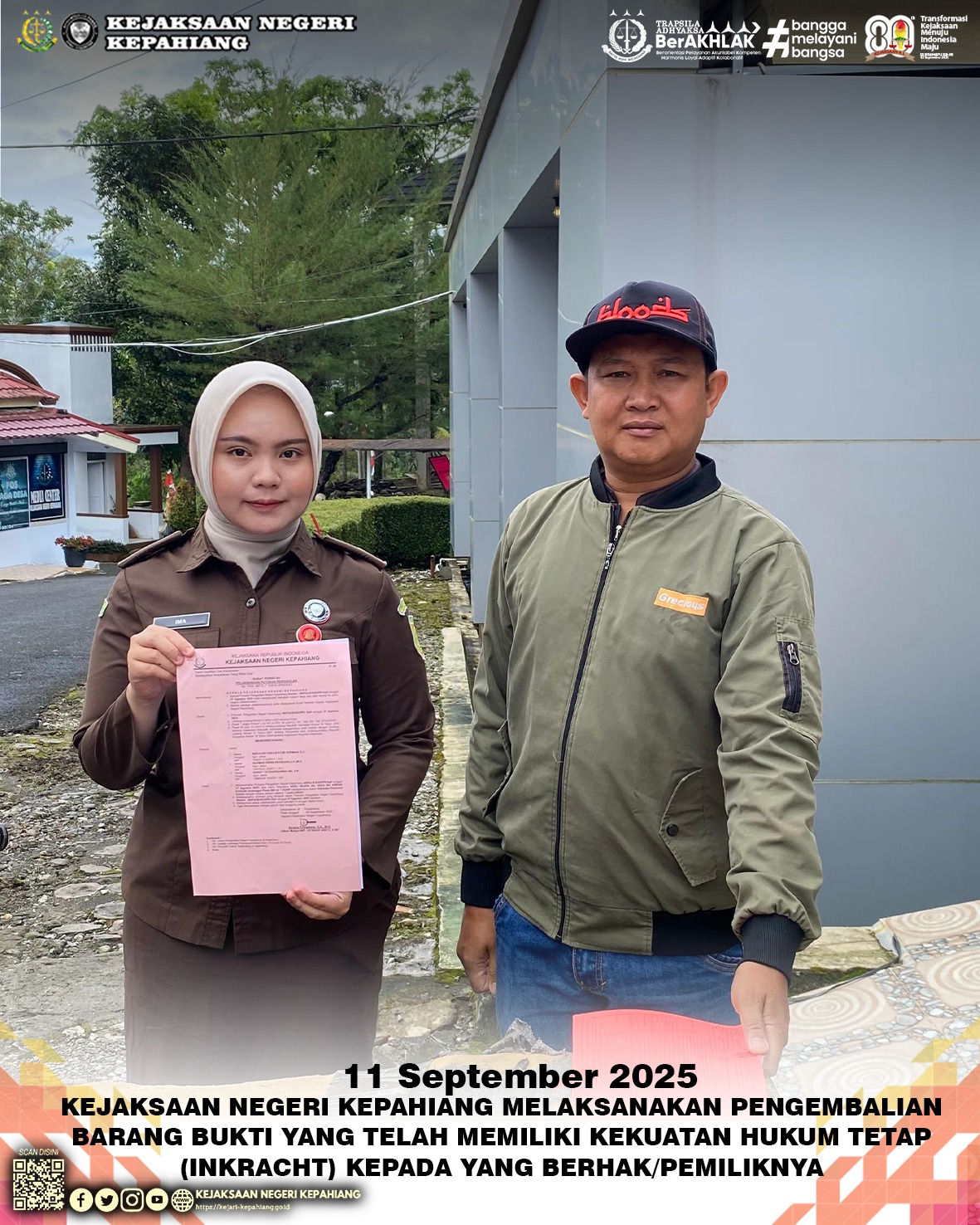 KEJAKSAAN NEGERI KEPAHIANG MELAKSANAKAN PENGEMBALIAN BARANG BUKTI