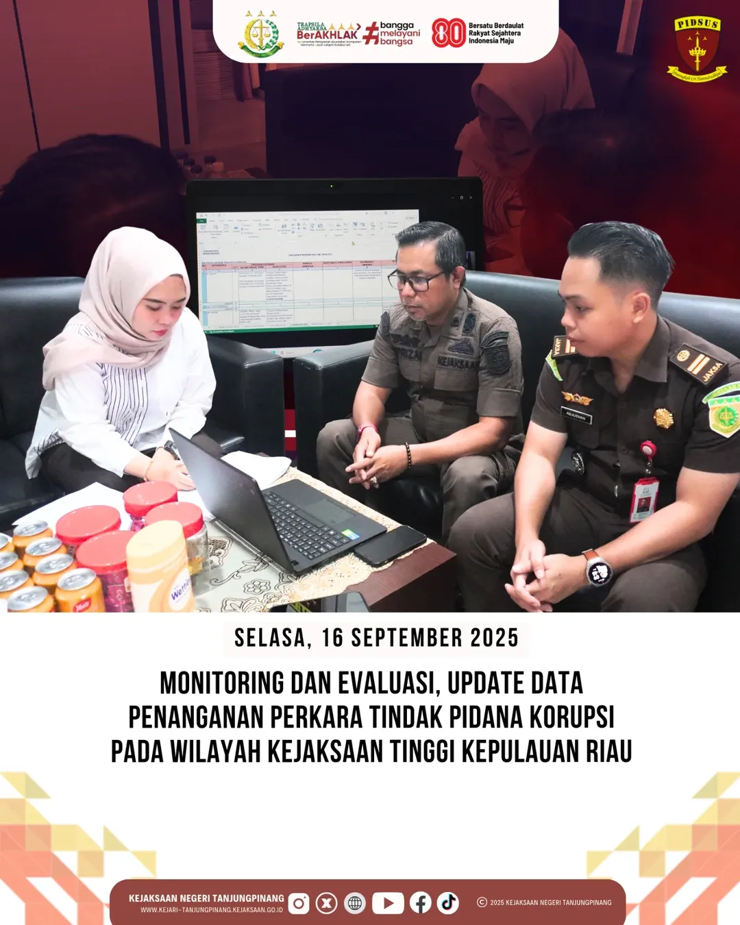 Vicon Rapat Monitoring dan Evaluasi Update Data Penanganan Perkara Tindak Pidana Korupsi pada Wilayah Kejaksaan Tinggi Kepulauan Riau
