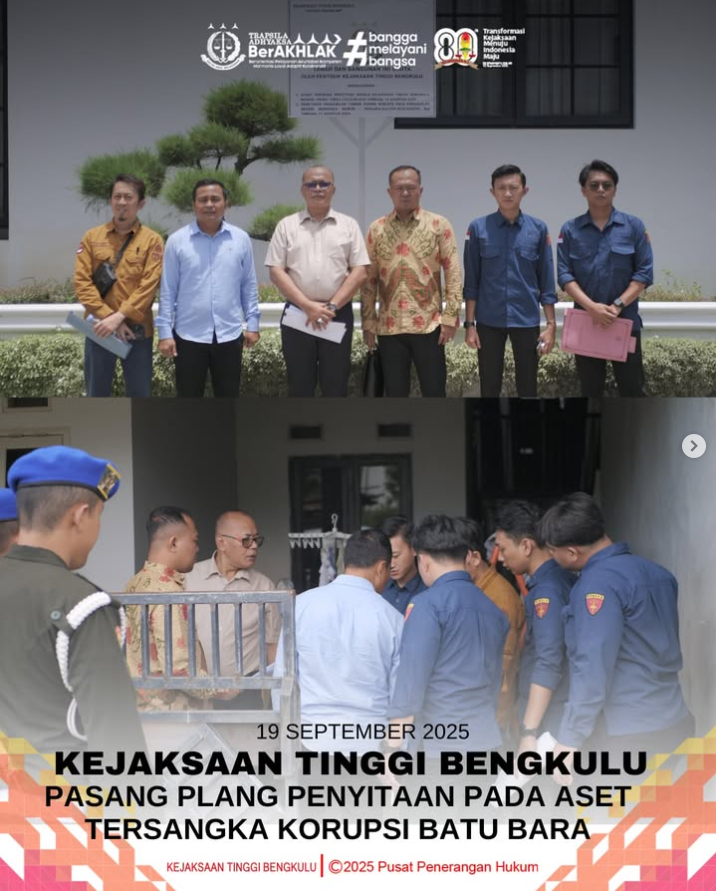 Kejaksaan Tinggi Bengkulu Pasang Plang Penyitaan pada Aset Tersangka Korupsi Pertambangan Batu Bara