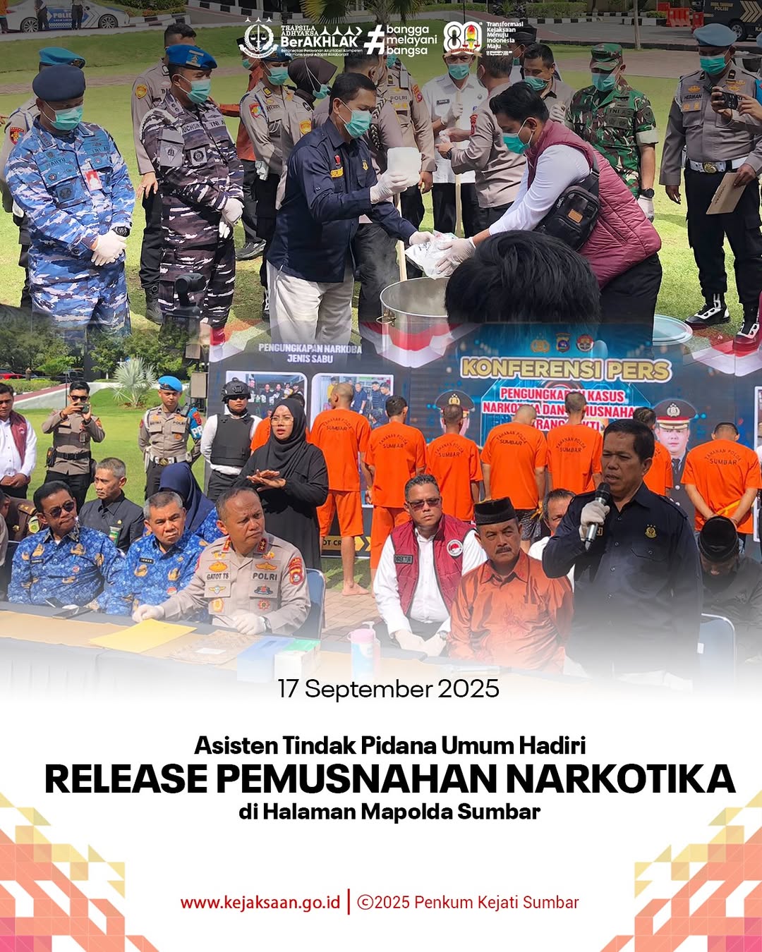 Aspidum Hadiri Release Pemusnahan Narkotika di Halaman Mapolda Sumbar
