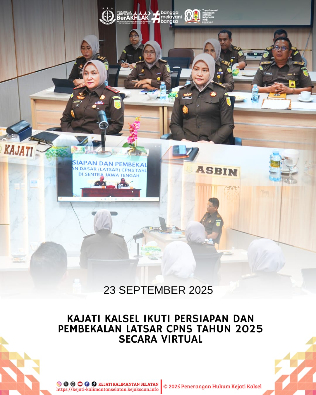 Kajati Kalsel ikuti Persiapan dan Pembekalan Latsar CPNS 2025 secara Virtual