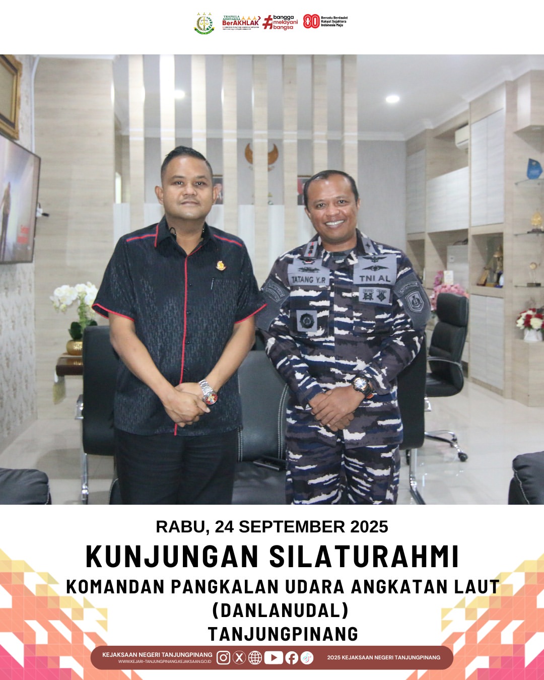 kunjungan Komandan Pangkalan Udara Angkatan Laut Danlanudal) Tanjungpinang Letkol Laut P) Tatang Yanuar Ristanto MTrOpsla