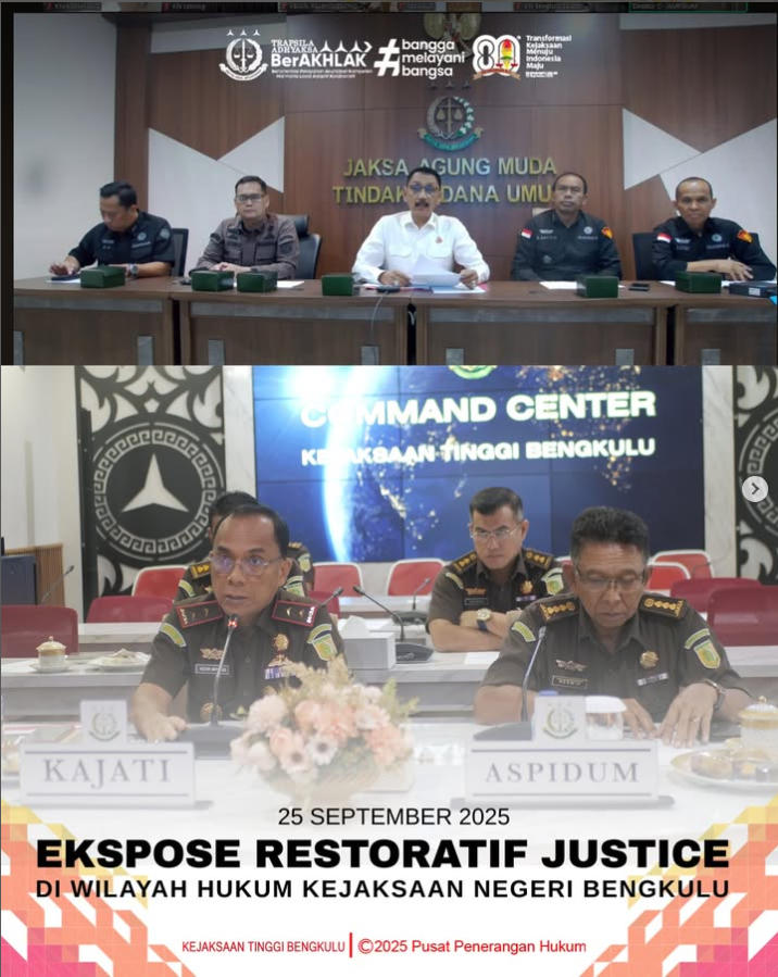 Kejaksaan Tinggi Bengkulu melaksanakan ekspose keadilan restoratif terkait perkara tindak pidana yang melibatkan tersangka Muzza Nazazira alias Muzza Bin Sofpian alm) Kegiatan ekspose dipimpin langsung oleh Kepala Kejaksaan Tinggi Bengkulu