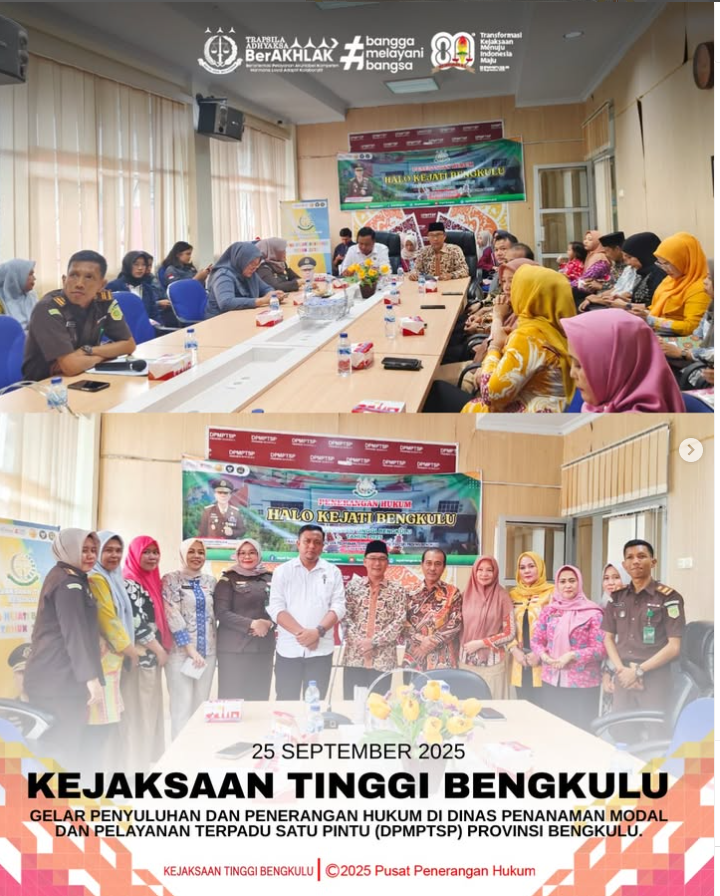 Kejaksaan Tinggi Bengkulu Gelar penyuluhan dan penerangan hukum di Dinas Penanaman Modal dan Pelayanan Terpadu Satu Pintu DPMPTSP) Provinsi Bengkulu