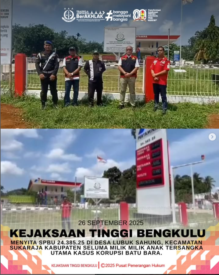 Kejati Bengkulu Sita Aset SPBU Milik Anak Tersangka Utama Kasus Korupsi Batu Bara