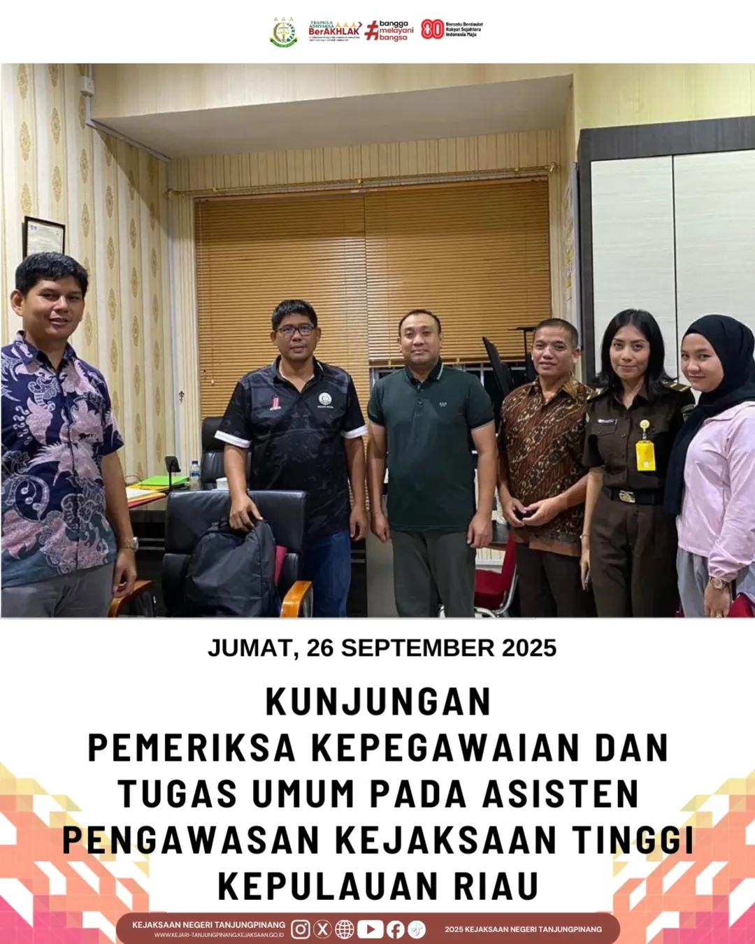 Kunjungan Pemeriksa Kepegawaian dan Tugas Umum pada Asisten Pengawasan Kejaksaan Tinggi Kepulauan Riau
