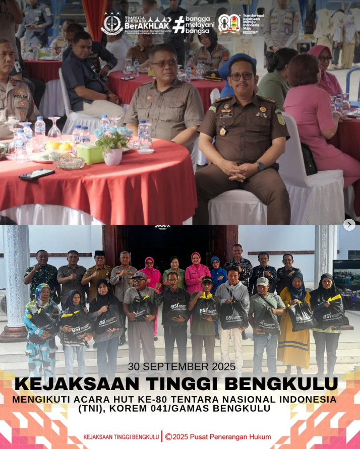 Kejaksaan tinggi Bengkulu Mengikuti Acara HUT ke-80 Tentara Nasional Indonesia TNI) Korem 041Gamas Bengkulu