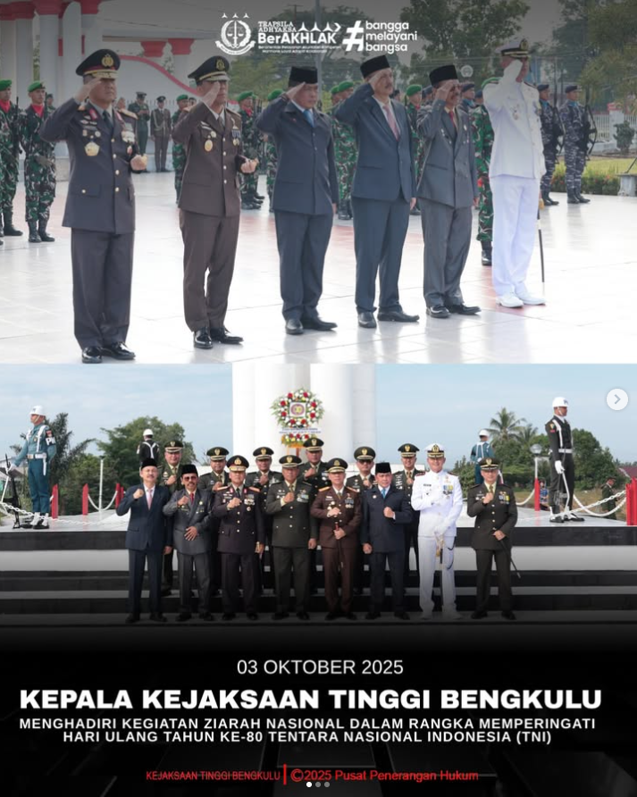 Kepala Kejaksaan Tinggi Bengkulu Menghadiri Ziarah Nasional dalam rangka HUT TNI ke-80