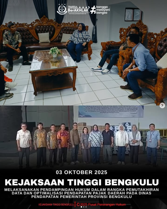 Kejaksaan Tinggi Bengkulu Melaksanakan Pendampingan Hukum dalam Rangka Pemutakhiran Data dan Optimalisasi Pendapatan Pajak Daerah pada Dinas Pendapatan Pemerintah Provinsi Bengkulu