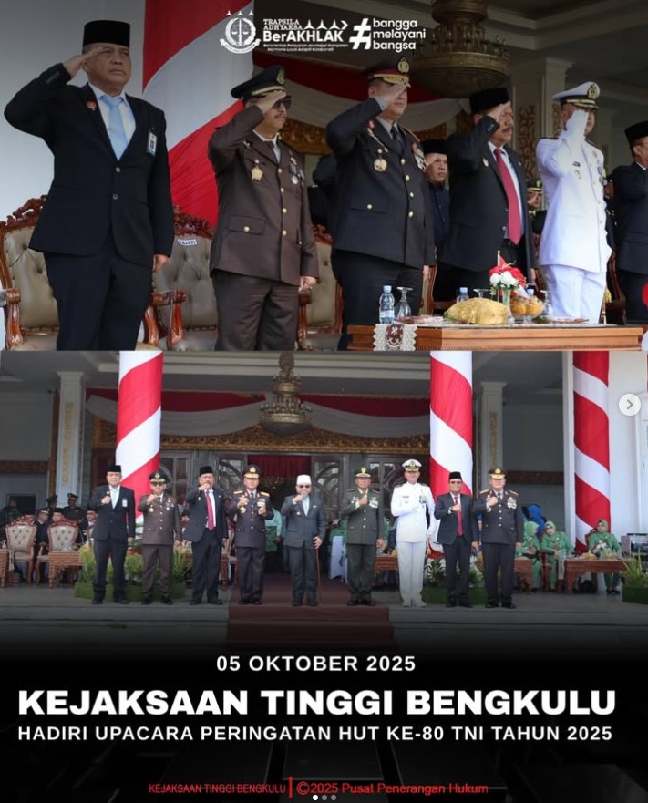 Kejaksaan Tinggi Bengkulu Hadiri Upacara Peringatan HUT ke-80 TNI Tahun 2025