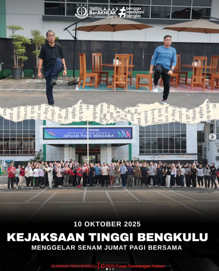 Kejaksaan Tinggi Bengkulu menggelar senam Jumat pagi yang diikuti oleh seluruh jajaran