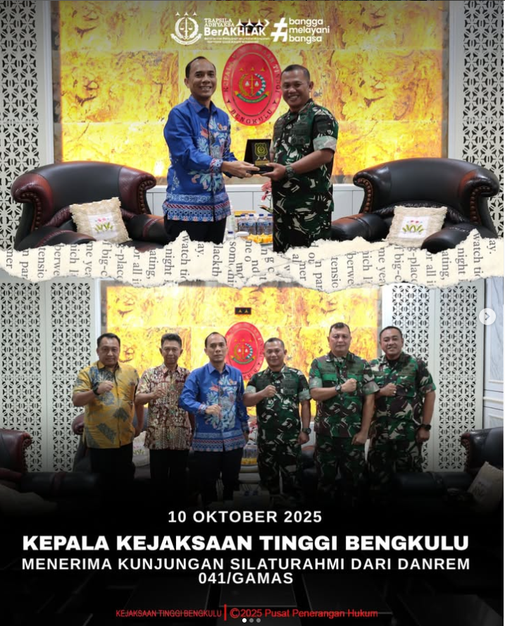 Kepala Kejaksaan Tinggi Bengkulu Terima Kunjungan Danrem 041Gamas