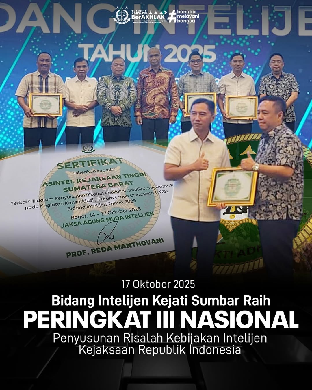Peringkat III Nasional Bidang Intelijen Kejati Sumbar