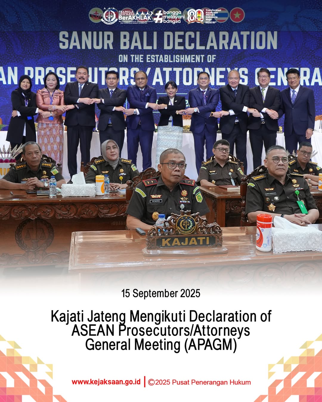 Kepala Kejaksaan Tinggi Jawa Tengah Dr Hendro Dewanto SH MHum beserta jajaran mengikuti kegiatan ASEAN ProsecutorsAttorneys General Meeting APAGM) Declaration secara virtual