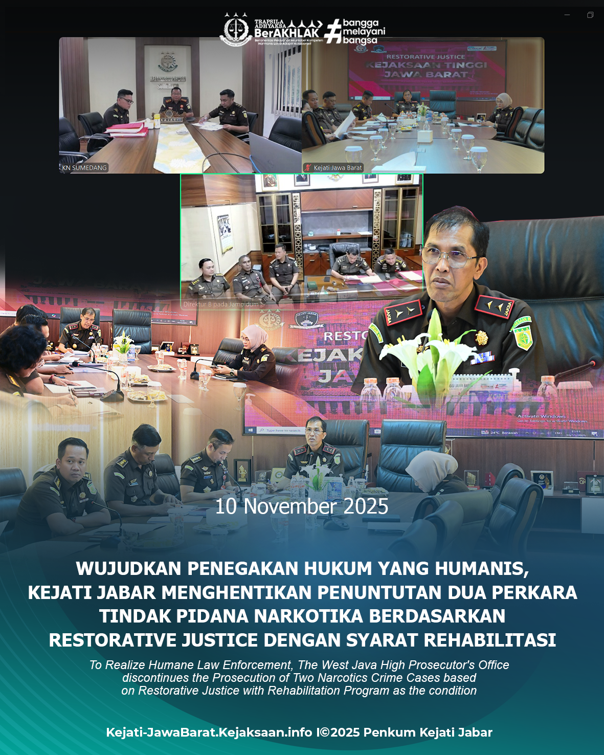 Wujudkan Penegakan Hukum yang Humanis Kejati Jabar Menghentikan Penuntutan Dua Perkara Tindak Pidana Narkotika Berdasarkan Restorative Justice dengan Syarat Rehabilitasi