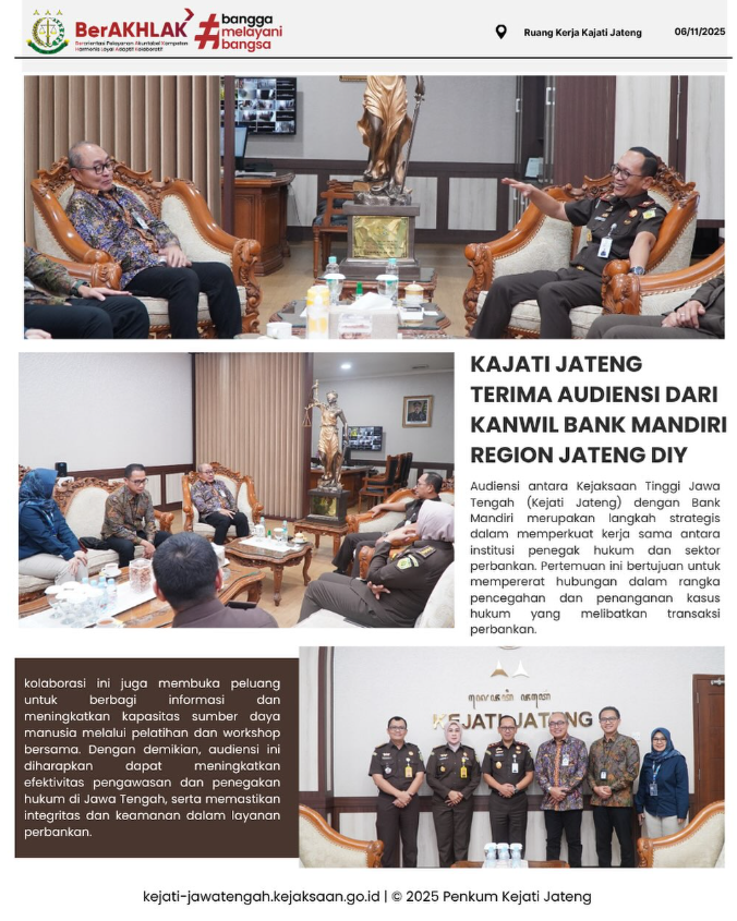 KAJATI JATENG TERIMA AUDIENSI DARI KANWIL BANK MANDIRI REGION JATENG DIY