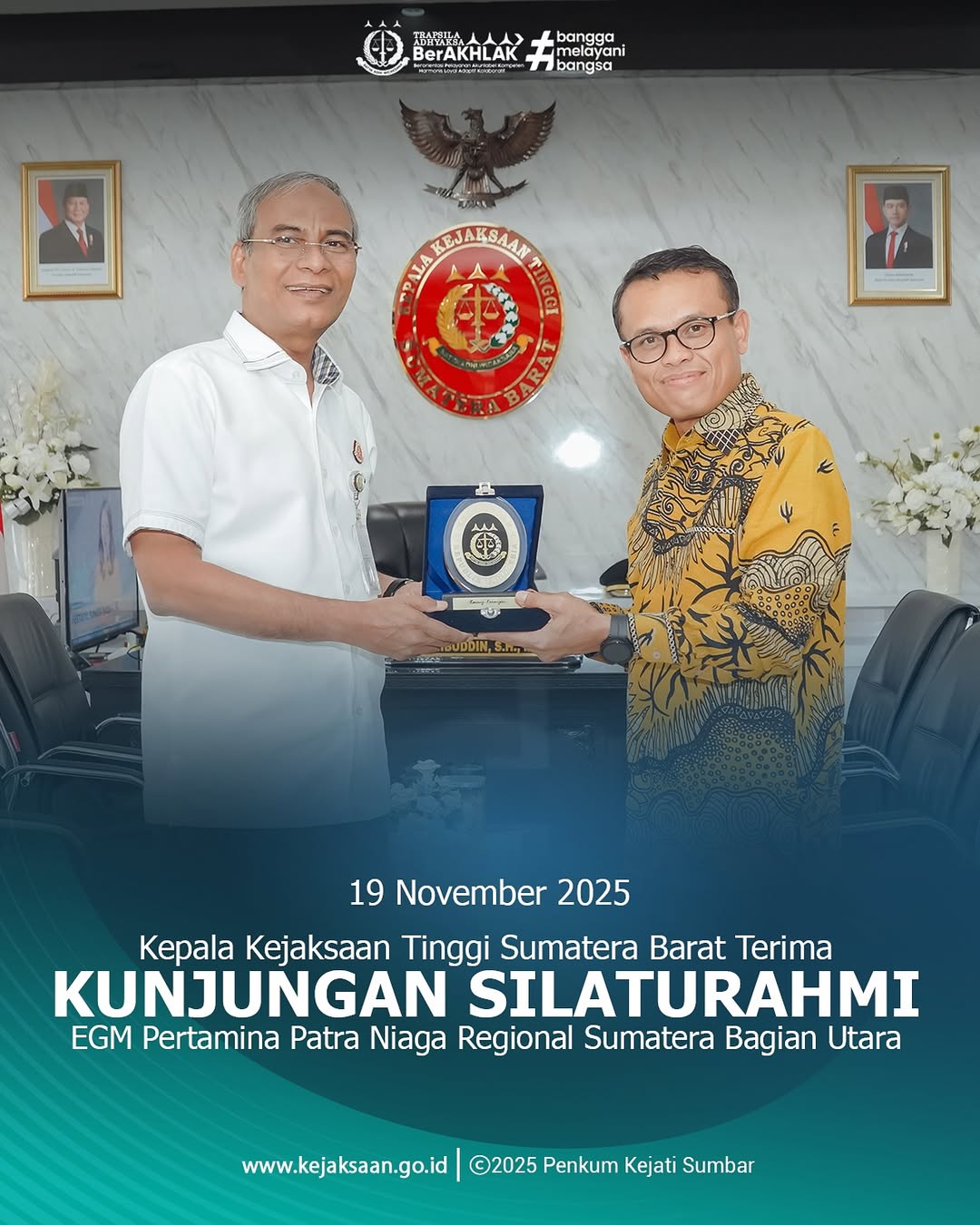Kepala Kejaksaan Tinggi Sumatera Barat menerima kunjungan silaturahmi dari EGM Pertamina Patra Niaga Regional Sumbagut