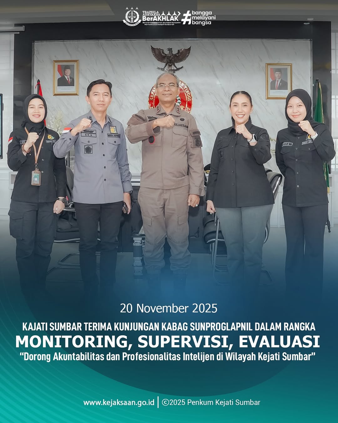 Kepala Bagian Sunproglapnil pada Jaksa Agung Muda Intelijen Kejaksaan Agung  melaksanakan kegiatan Monitoring Supervisi dan Evaluasi Monev) Bidang Intelijen di wilayah hukum Kejati Sumbar