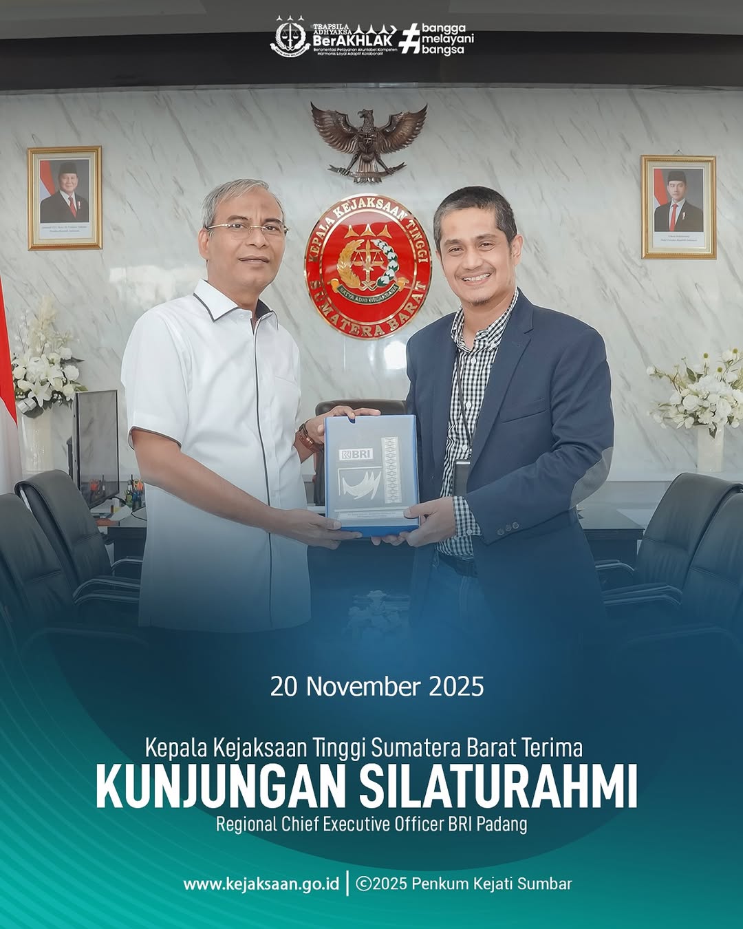 Kepala Kejaksaan Tinggi Sumatera Barat menerima kunjungan silaturahmi dari Ketua RCO BRI Padang