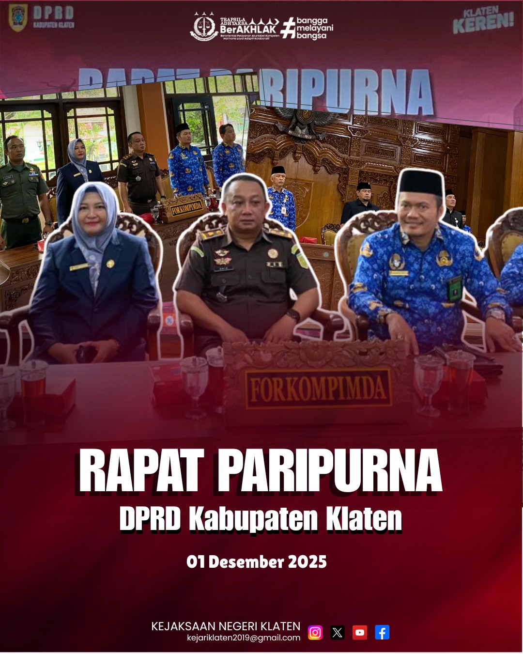 Kejaksaan Negeri Klaten Hadiri Rapat Paripurna DPRD Kabupaten Klaten Agenda Pembahasan Raperda