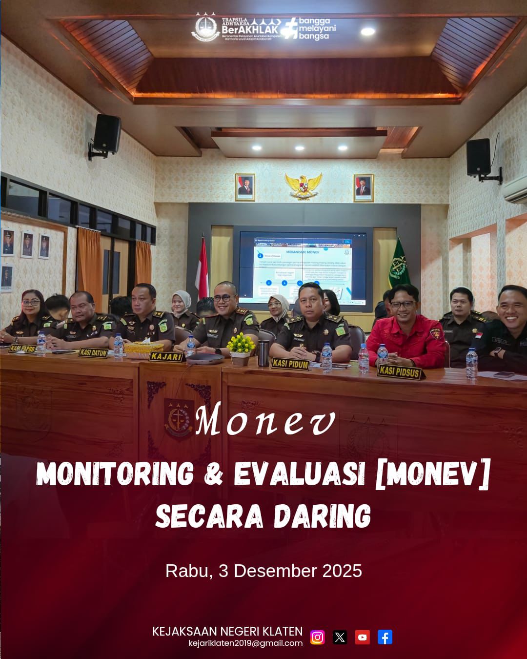 Tingkatkan Kedisiplinan Kejari Klaten Ikuti Monev Kinerja Langsung dari Asisten Pengawasan Kejati Jateng