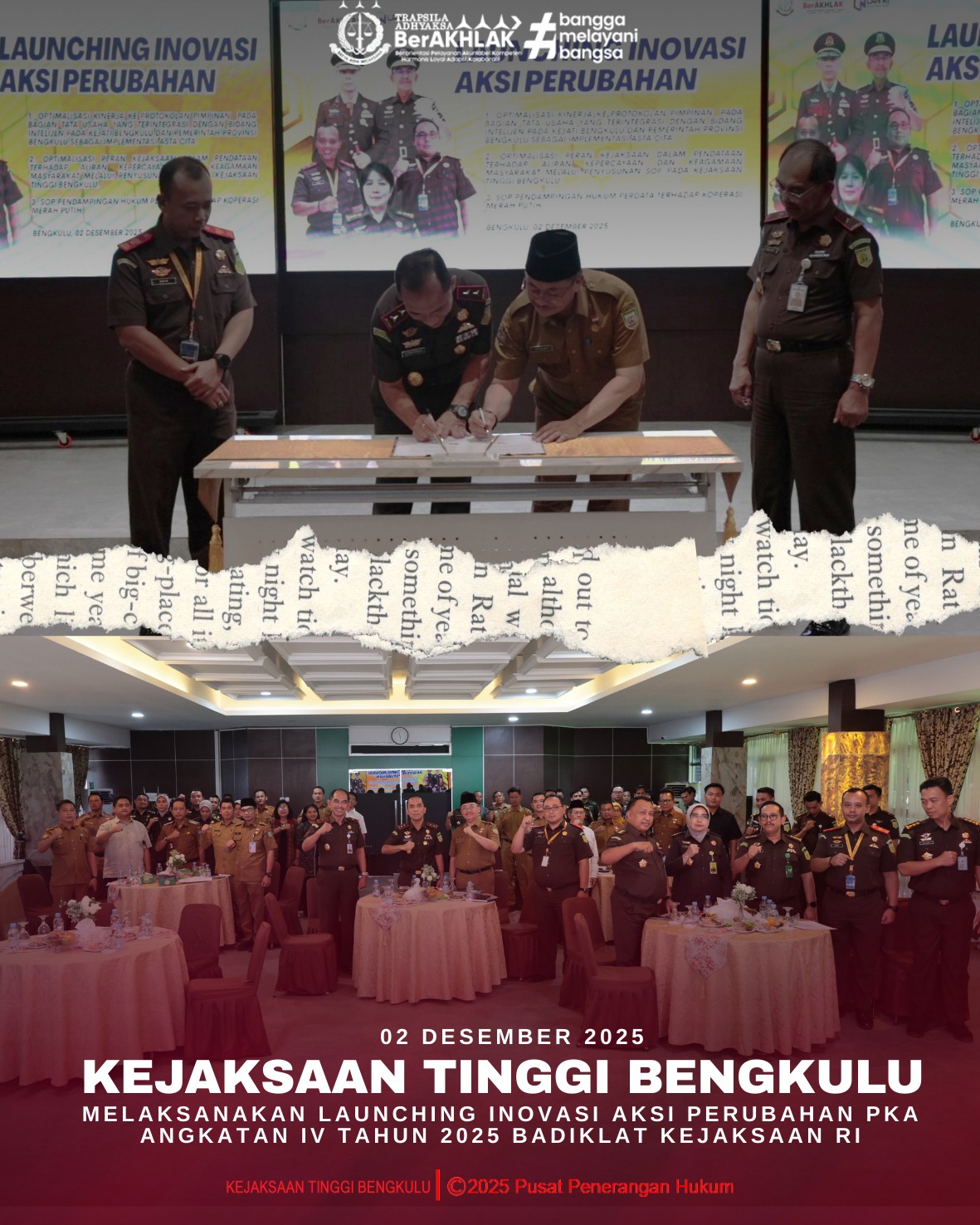 Kejaksaan Tinggi Bengkulu Melaksanakan Launching Inovasi Aksi Perubahan PKA Angkatan IV Tahun 2025 Badiklat Kejaksaan RI