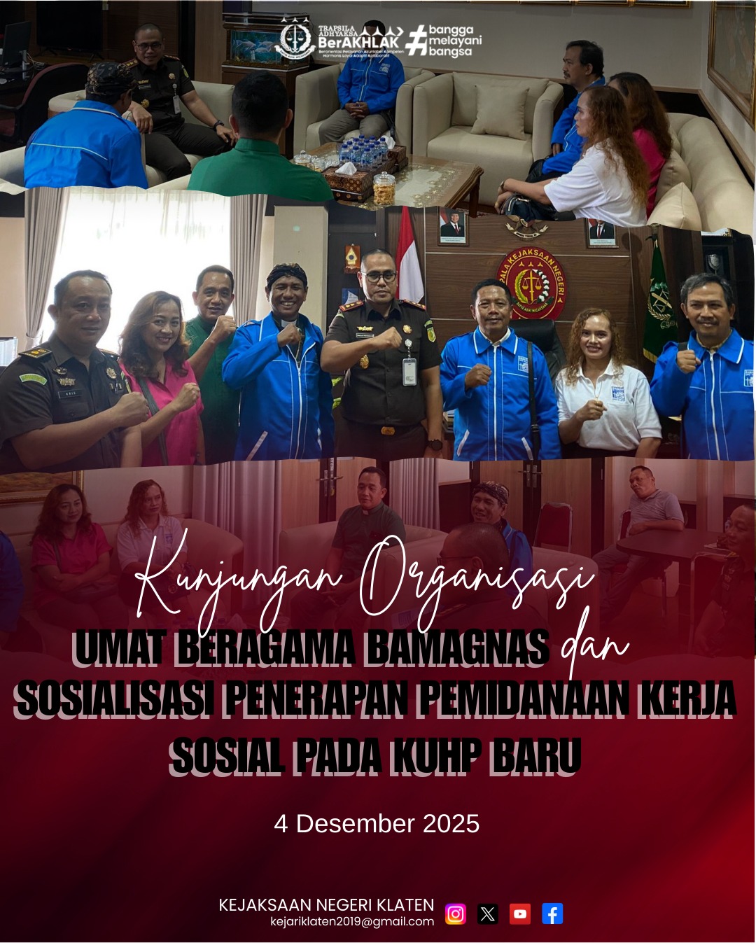 KEJAKSAAN NEGERI KLATEN TERIMA KUNJUNGAN BAMAGNAS SOSIALISASIKAN PENERAPAN PEMIDANAAN KERJA SOSIAL PADA KUHP BARU